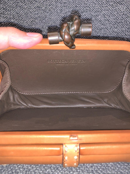Bottega Veneta Brown Leather Stitched Pocket Knot Clutch Size 15x5x9
