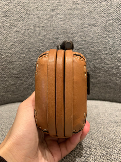 Bottega Veneta Brown Leather Stitched Pocket Knot Clutch Size 15x5x9