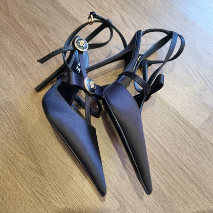 Versace Gianni Ribbon Cage Satin Heels Black Size 40/29