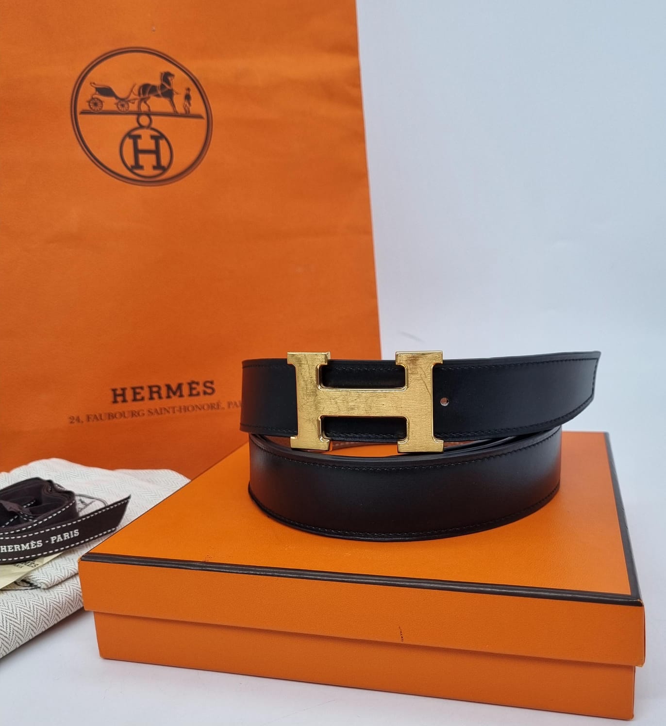 Hermes Reversible Belt Black Gold GHW #O 2011 (Size 120)