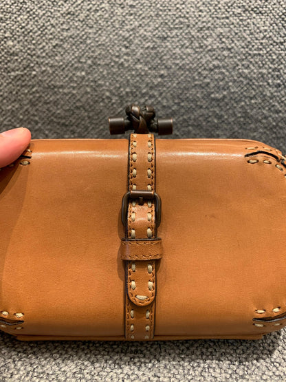 Bottega Veneta Brown Leather Stitched Pocket Knot Clutch Size 15x5x9