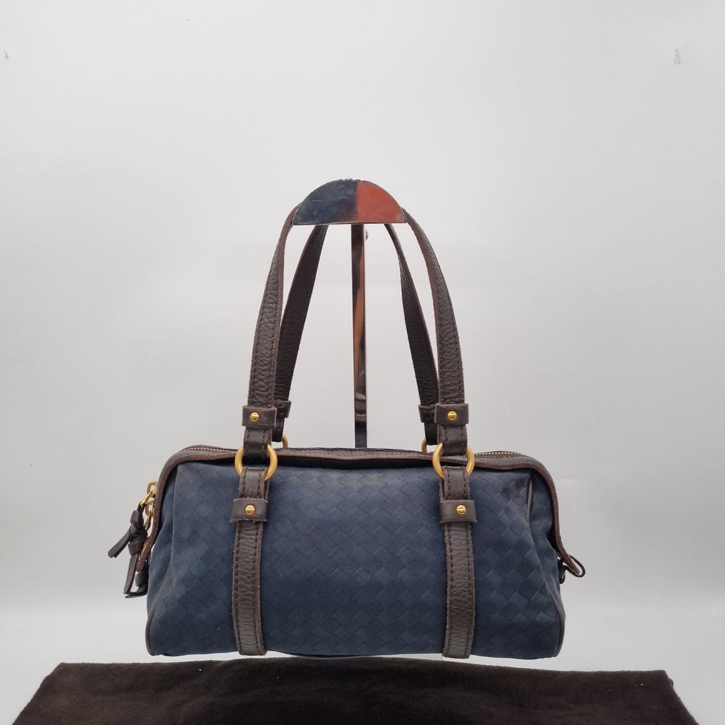 Bottega Veneta Vintage Mini Hand Bag Canvas Navy Size 25x12x13