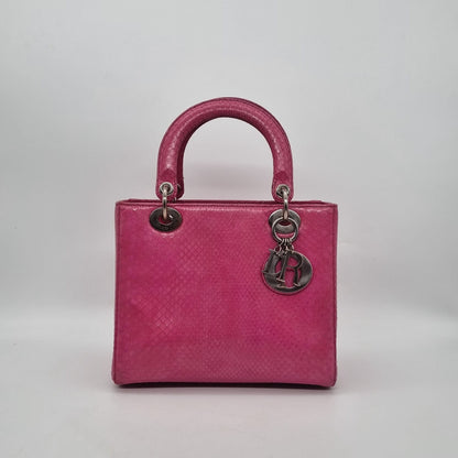 Dior Lady Dior Medium Snake Skin Pink SHW 2012 Size 24x9x19