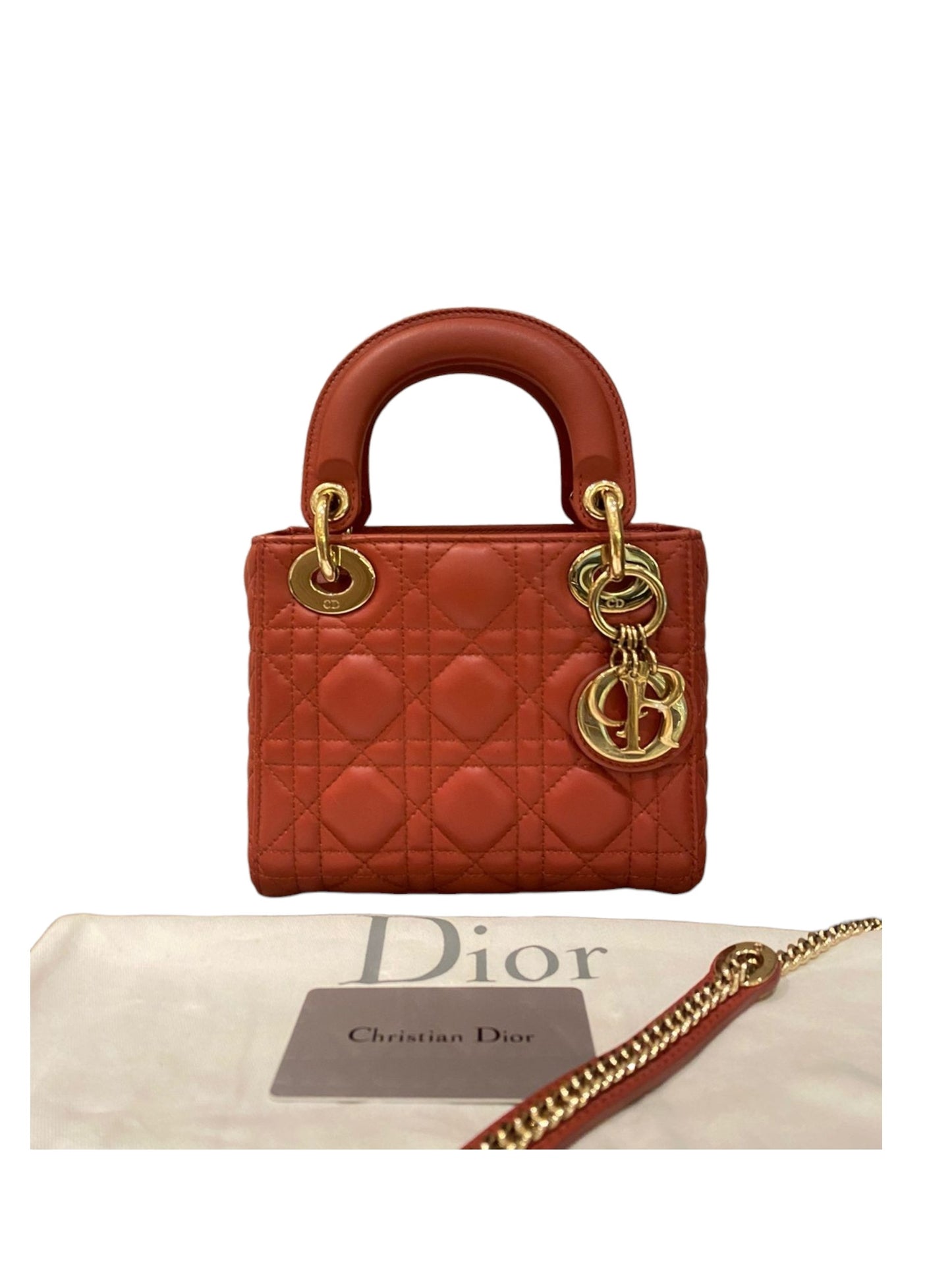 Dior Lady Dior Mini Lambskin Coral SHW 2019 Size 17x8x14