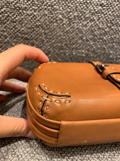 Bottega Veneta Brown Leather Stitched Pocket Knot Clutch Size 15x5x9