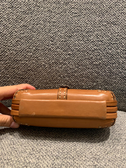 Bottega Veneta Brown Leather Stitched Pocket Knot Clutch Size 15x5x9