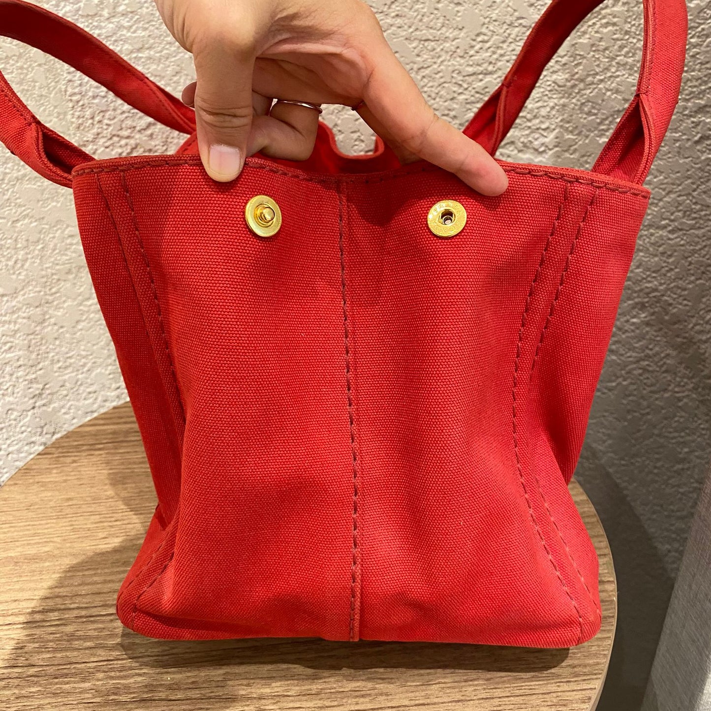 Prada Canapa Shopping Tote Canvas Red Size Size 35x23x22
