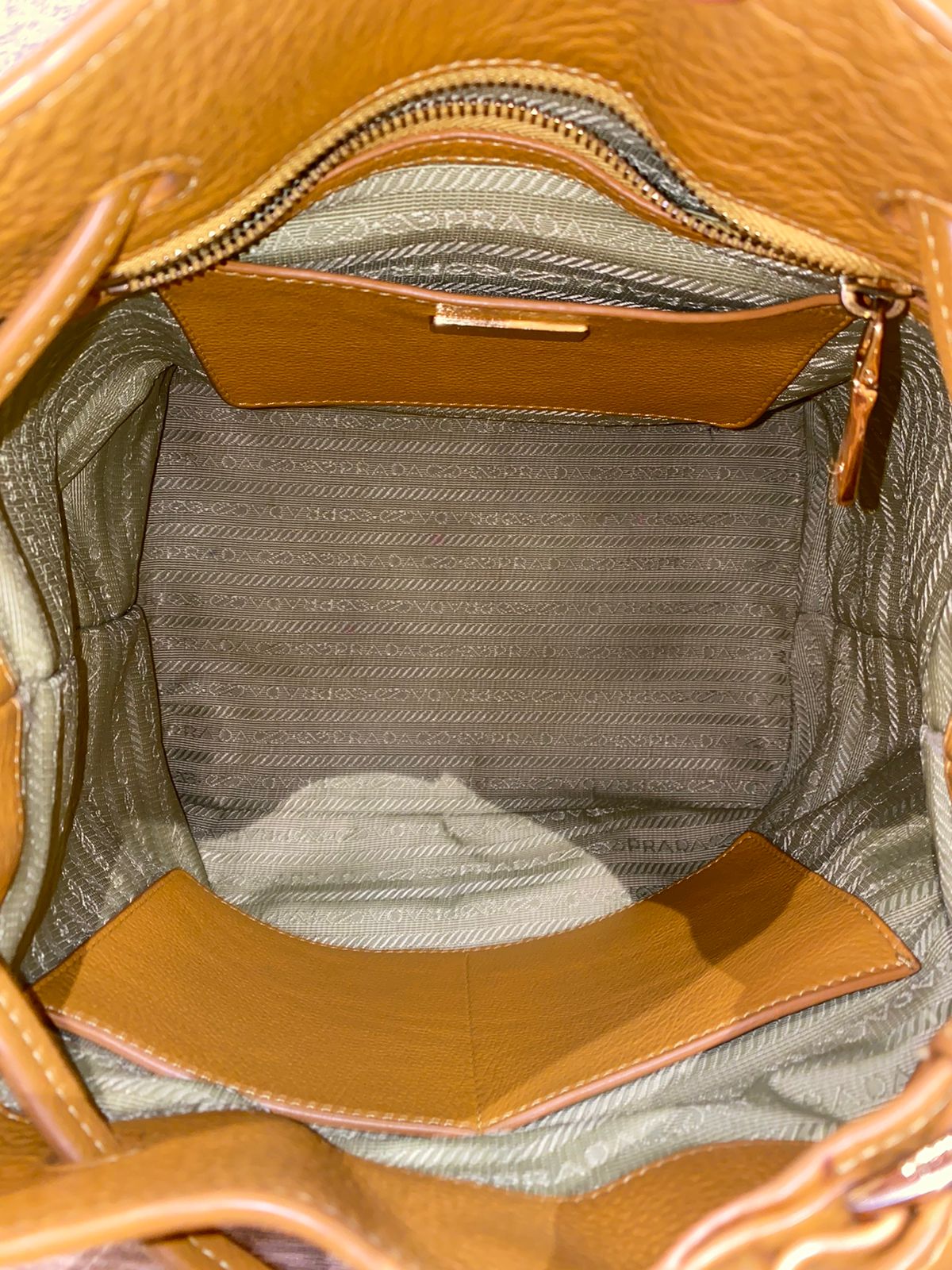 Prada Bucket Bag Leather Mustard Size 26x18x28