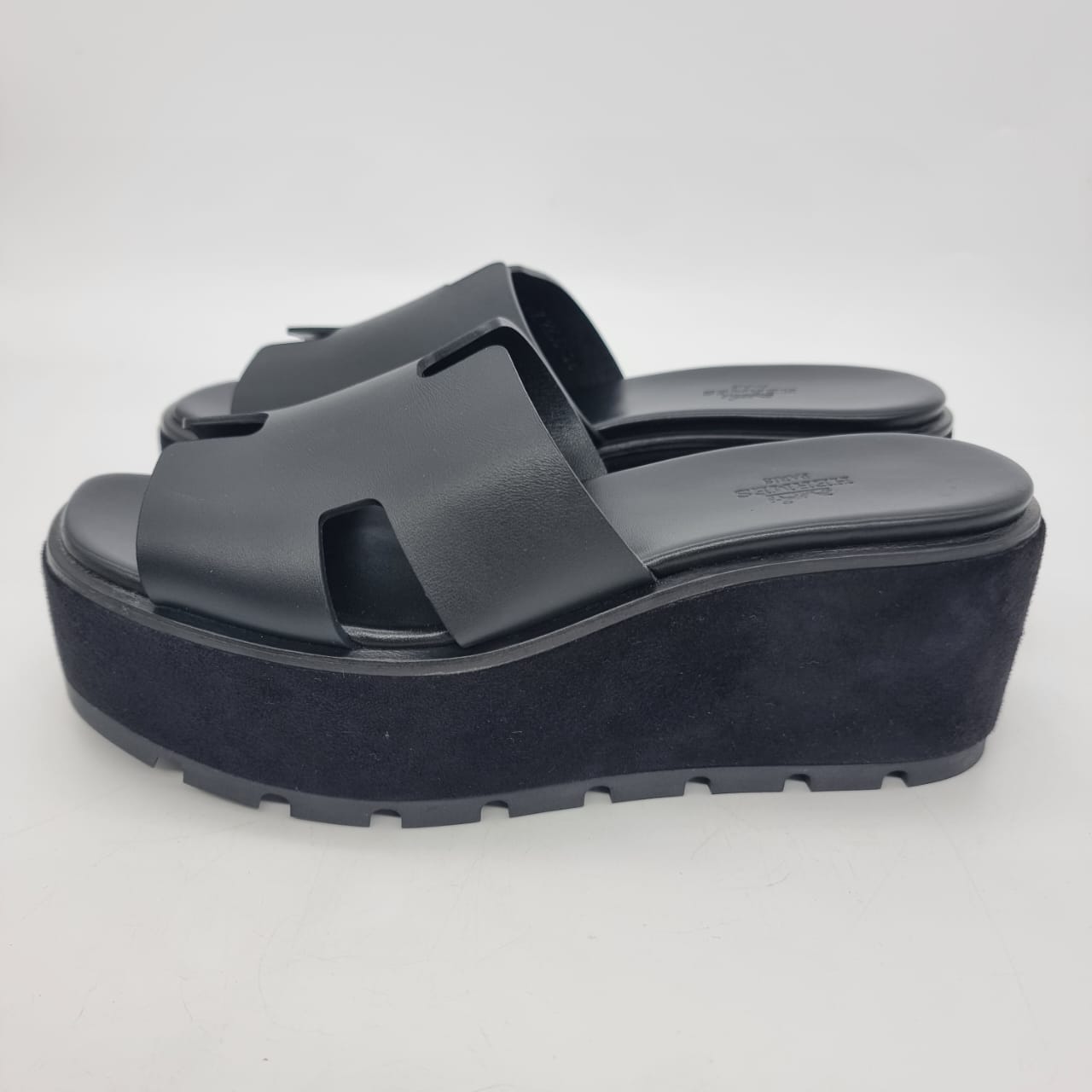 Hermes Eze Wedges Sandal Black Size 38/24.5