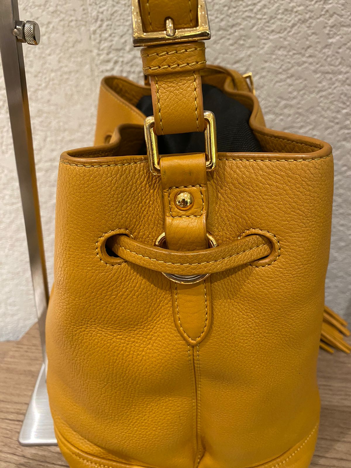 Prada Bucket Bag Leather Mustard Size 26x18x28