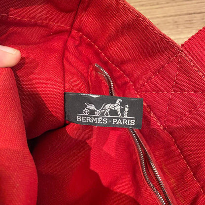 Hermes Herline Tote Canvas Red Size 30x8x22