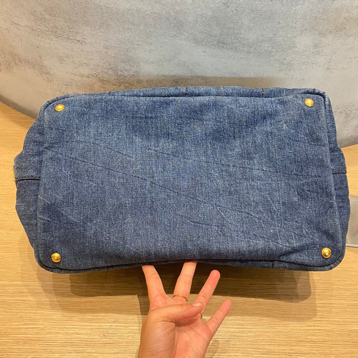 Prada Canapa Shopping Tote Blue Denim 2014 Size 40x25x25