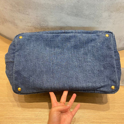 Prada Canapa Shopping Tote Blue Denim 2014 Size 40x25x25