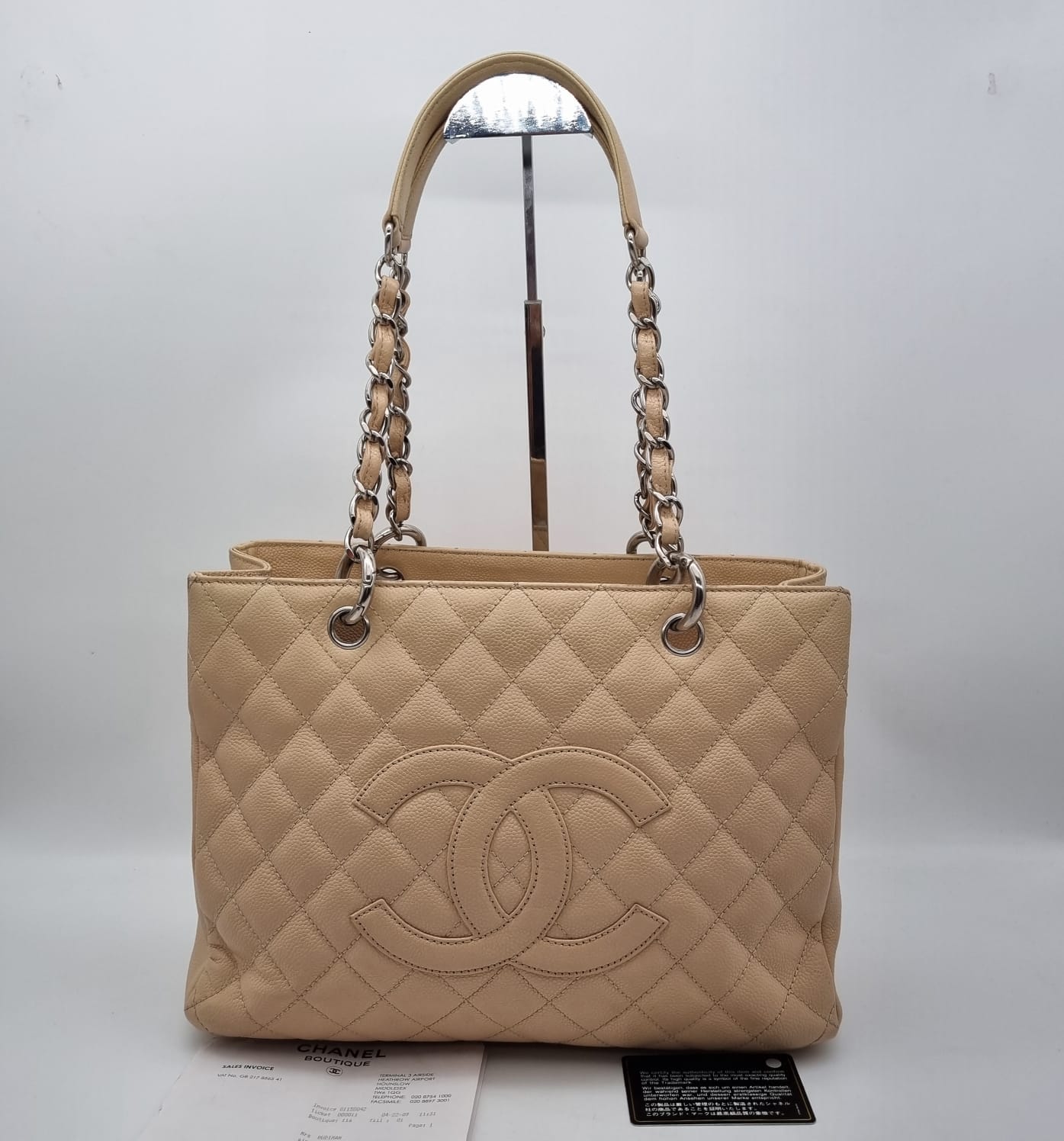 Chanel GST Beige Caviar GHW #12 Size 32x13x24