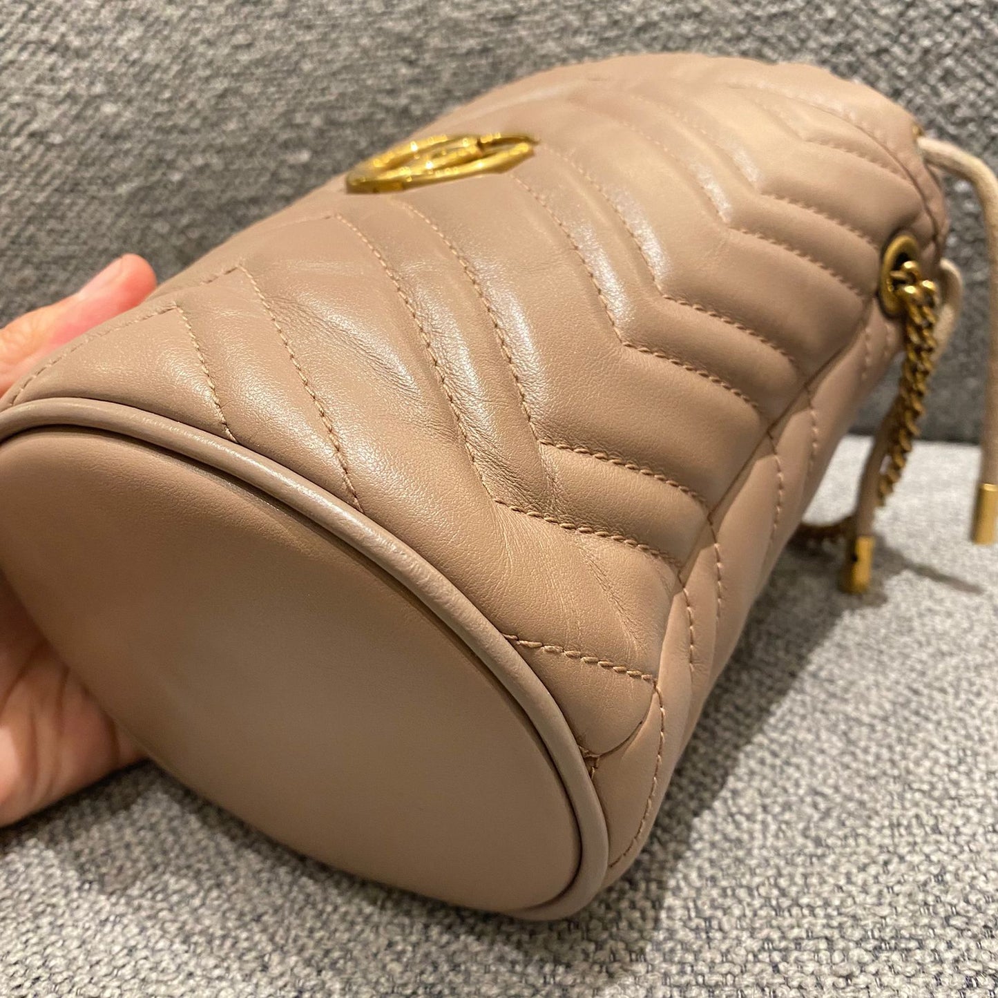 Gucci Matelasse Mini Bucket Bag Nude GHW Size 13x11x18