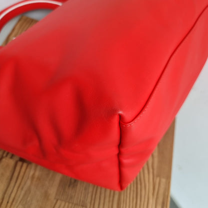Longchamp Le Pliage Cuir Jockey Medium Short Handle Red Size 37x18x23
