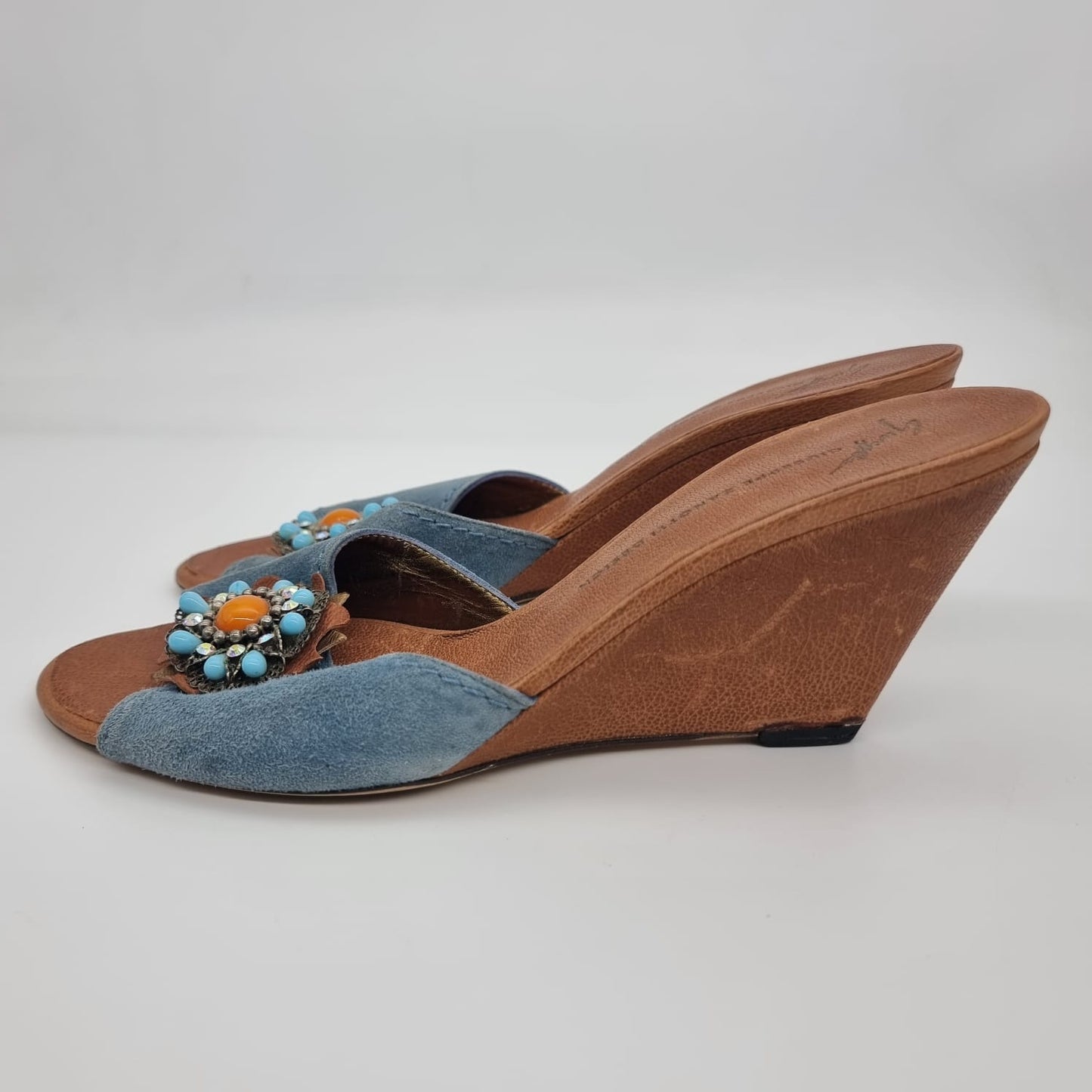 Giuseppe Zanotti Wedges Brown Suede Blue Size 40/26