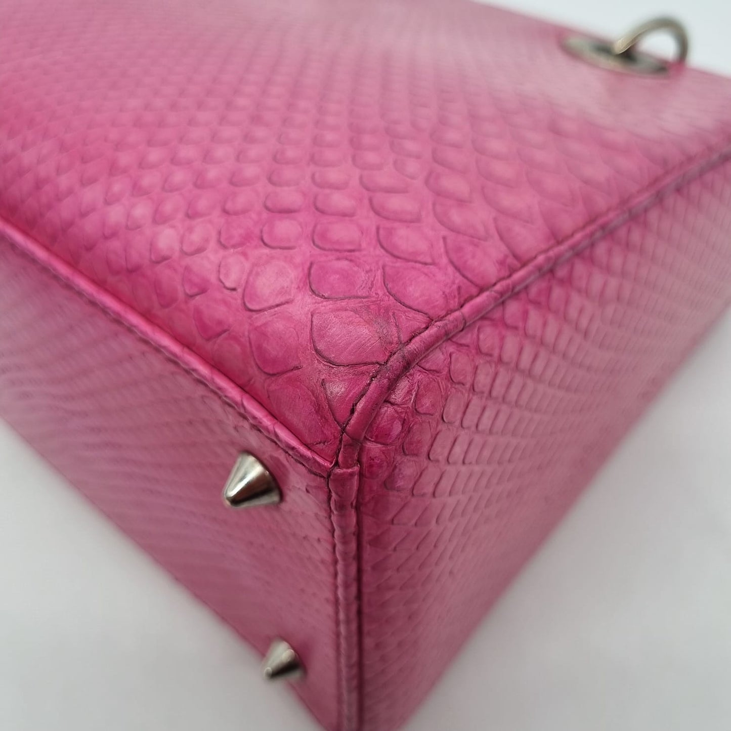 Dior Lady Dior Medium Snake Skin Pink SHW 2012 Size 24x9x19