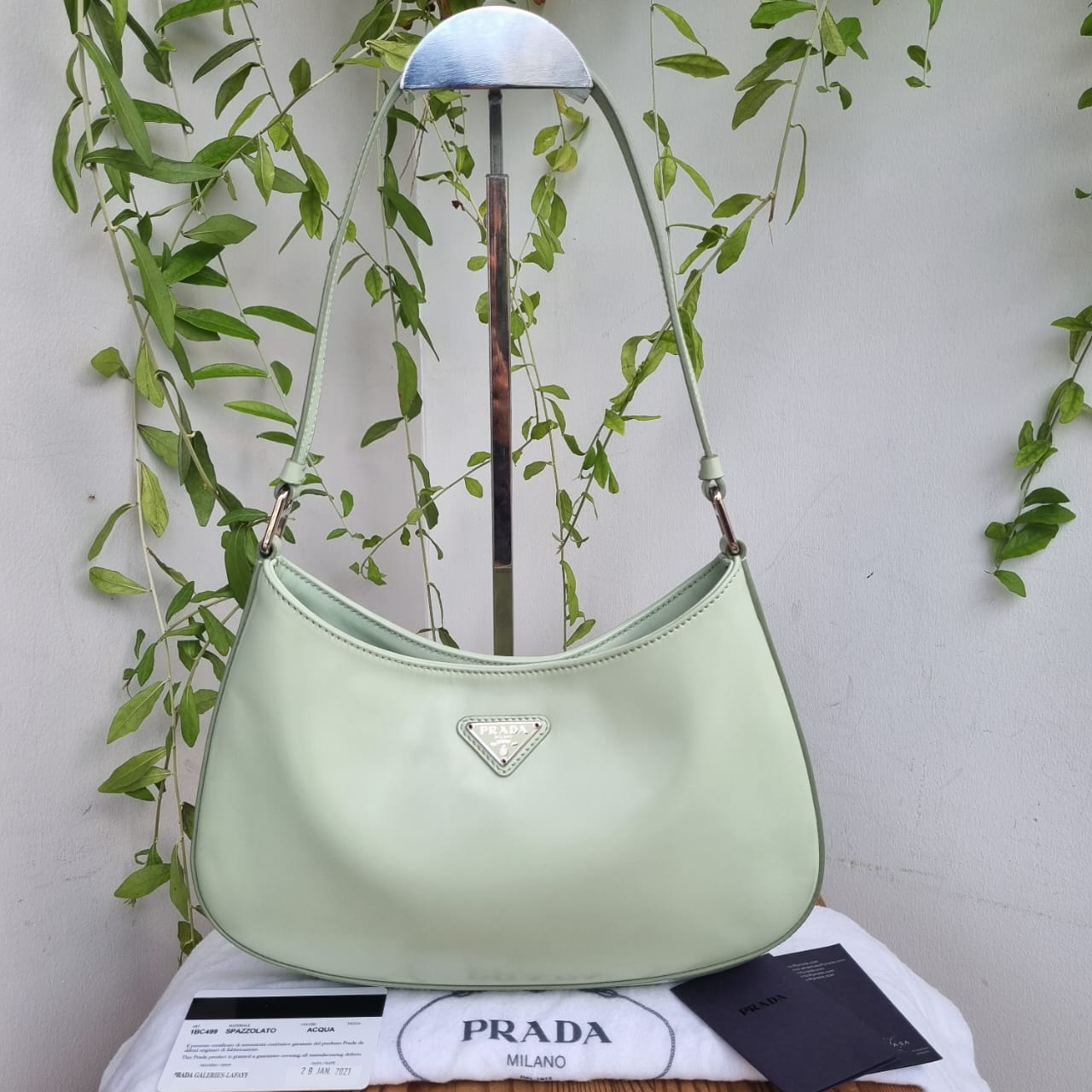 Prada Cleo Spazzolato Aqua Green 2021 Size 25x6x16
