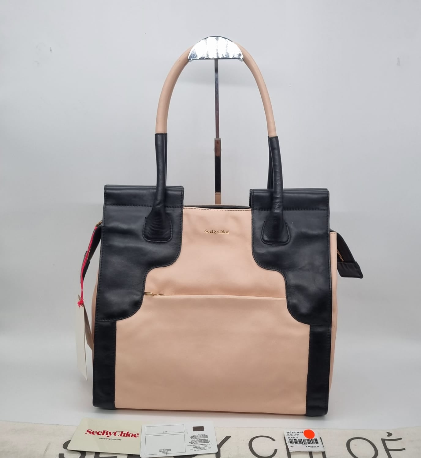 See By Chloe Tote Bag Beige Black Size 33x34x32