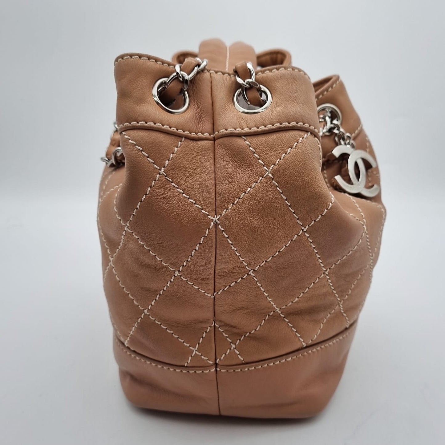 Chanel Surpique Drawstring Bag Brown #10 Size 22x13x23