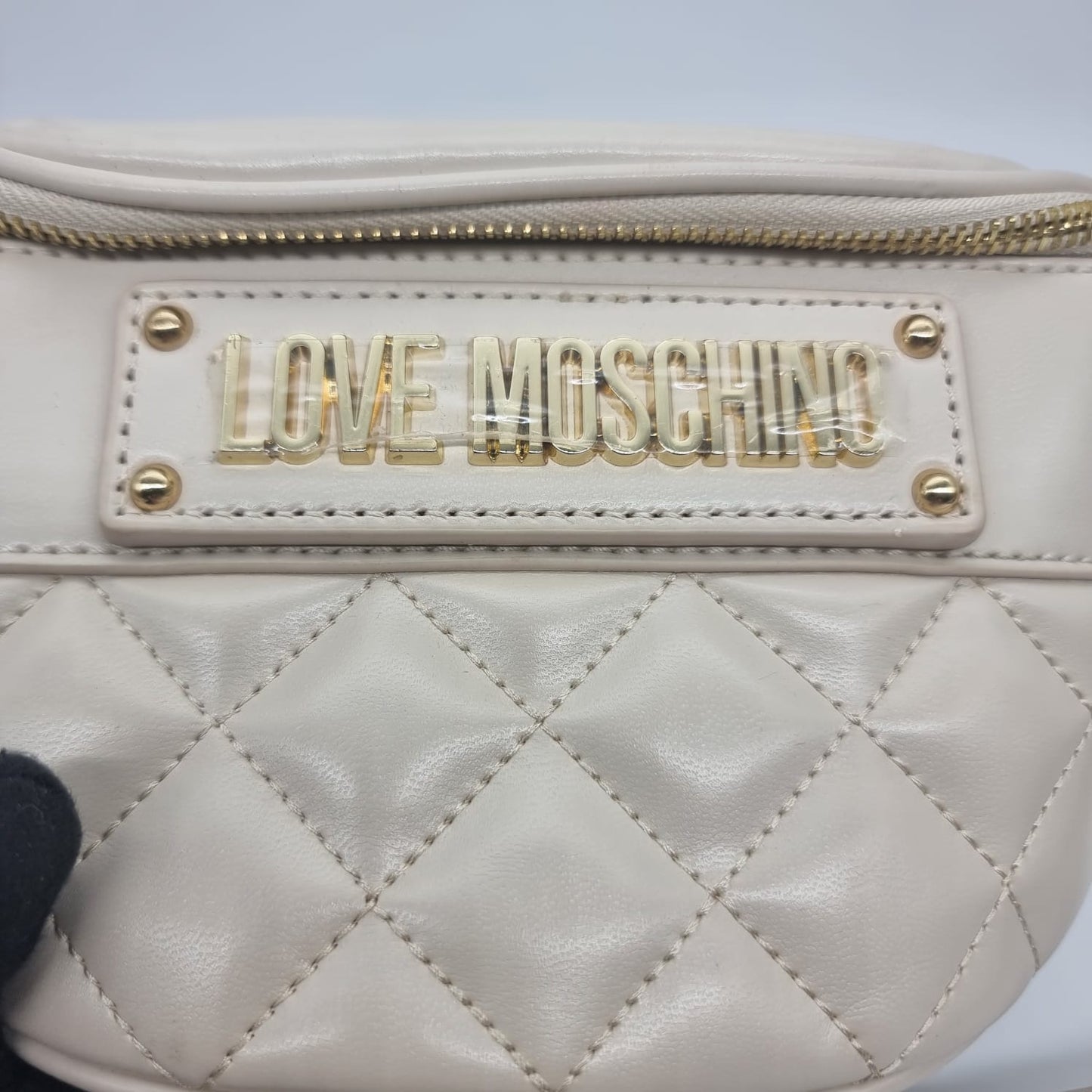 Moshino Lettering Quilted Belt Bag Ivory Size 25x15