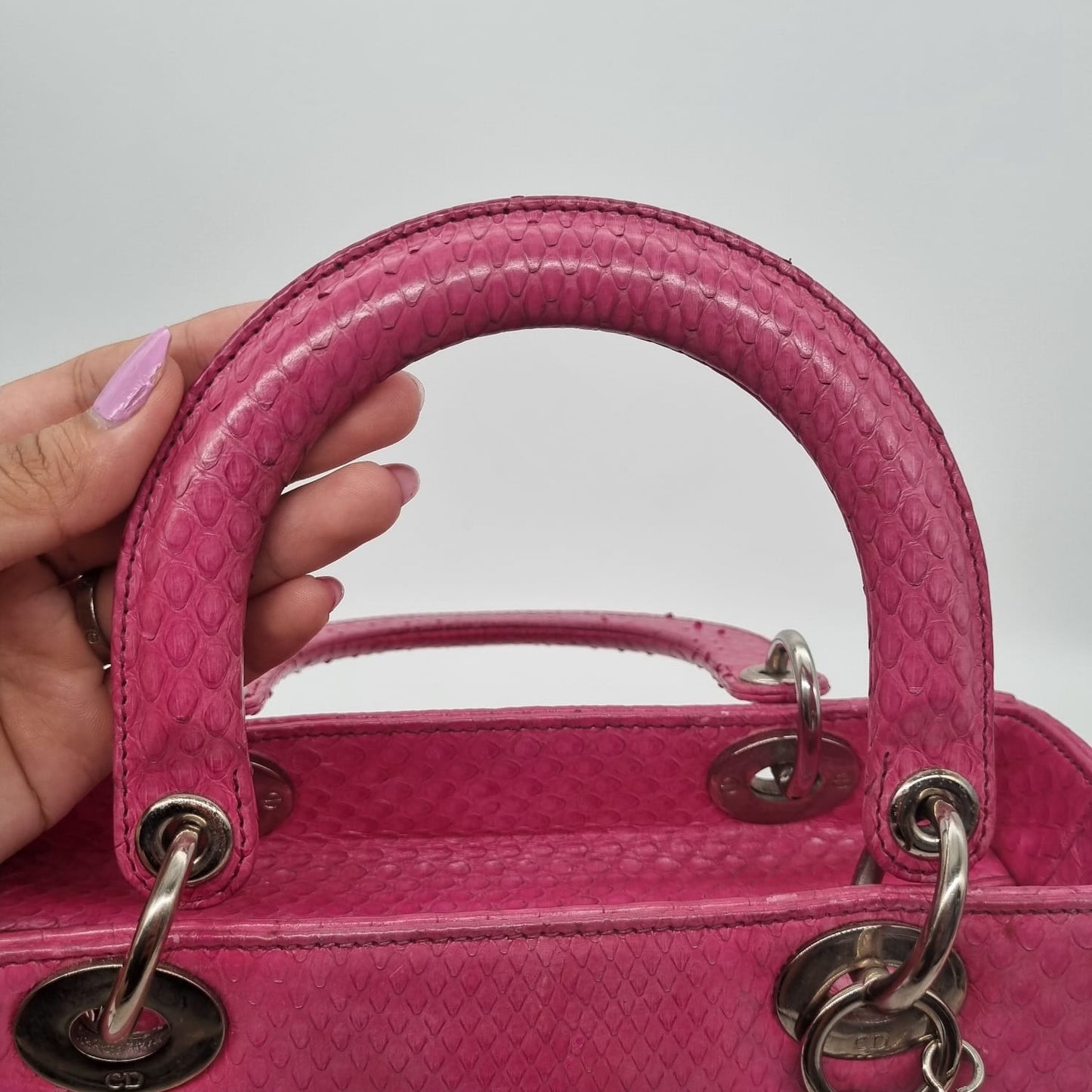 Dior Lady Dior Medium Snake Skin Pink SHW 2012 Size 24x9x19