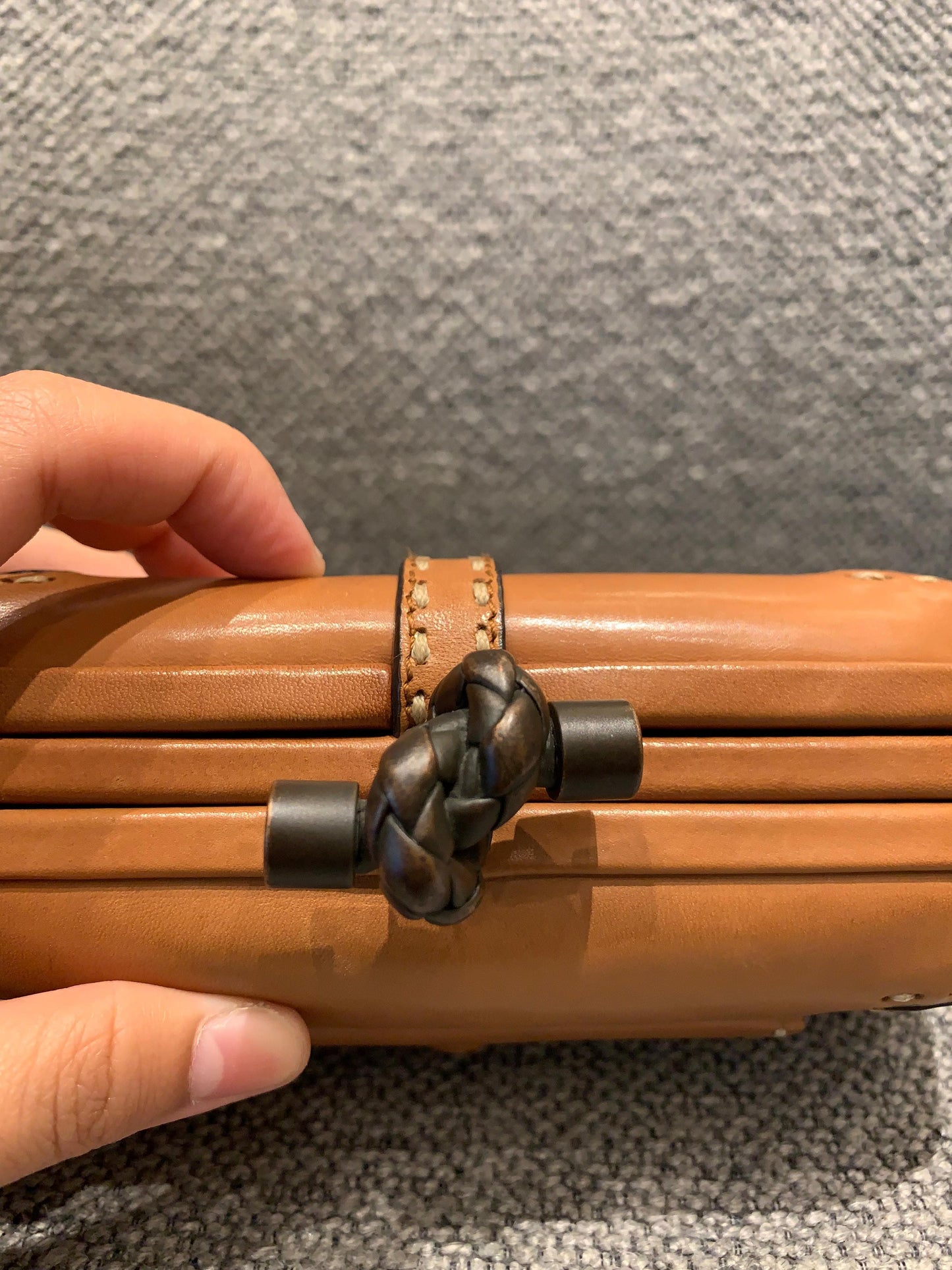 Bottega Veneta Brown Leather Stitched Pocket Knot Clutch Size 15x5x9