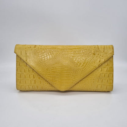 JJ Winters Clutch Croco Embossed Yellow Size 33x7x16