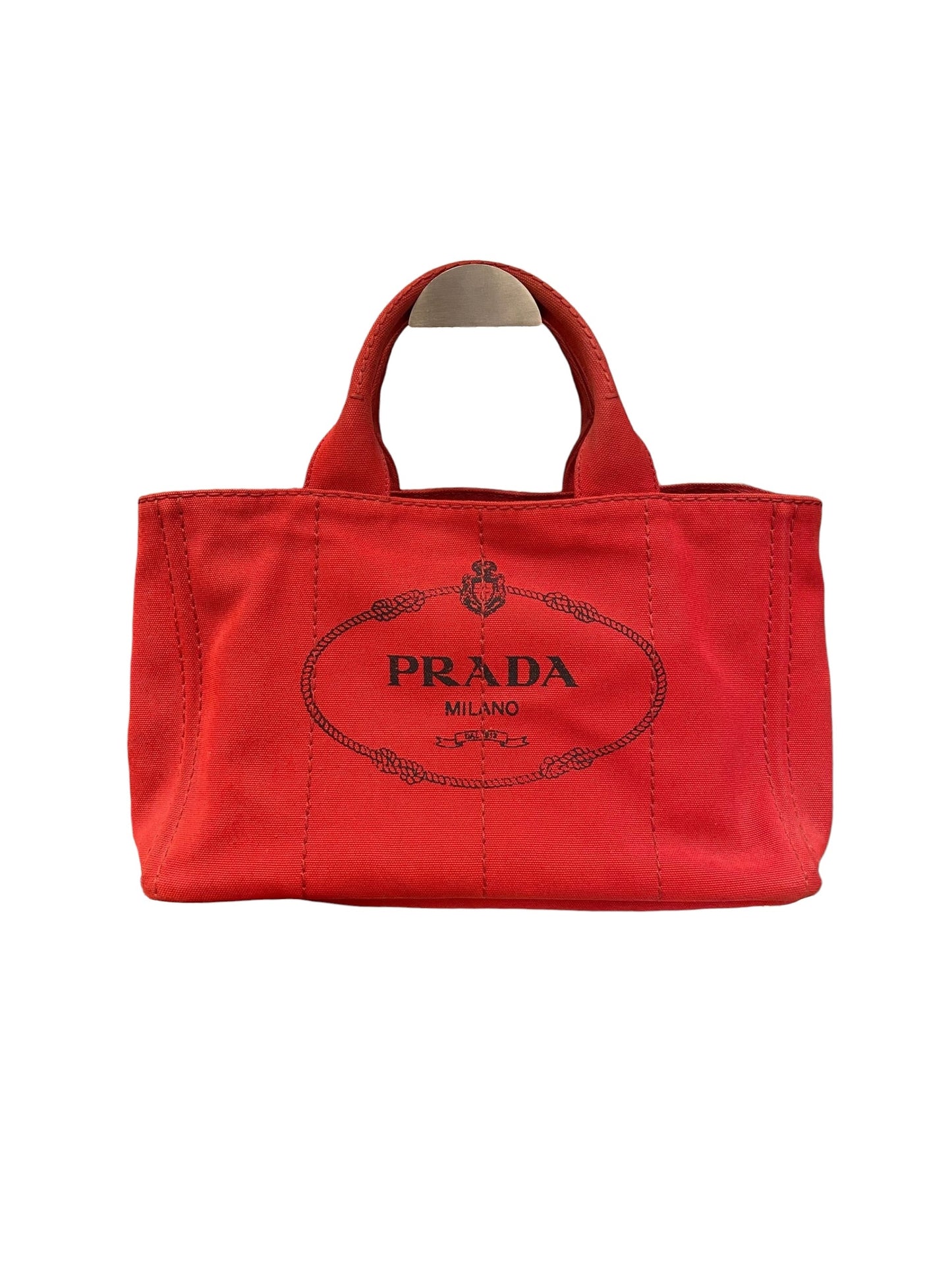 Prada Canapa Shopping Tote Canvas Red Size Size 35x23x22