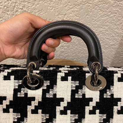 Dior Lady Dior D'joy Houndstooth Tweed Medium Black White SHW 2022 Size 26x5x14