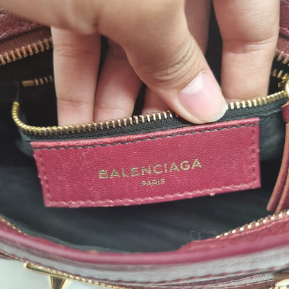 Balenciaga Mini City Metallic Edge GHW Burgundy #B 2017 Size 24x7x15