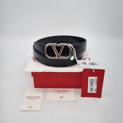 Valentino Garavani V Logo Signature Buckle Belt 30 mm Black Size 100