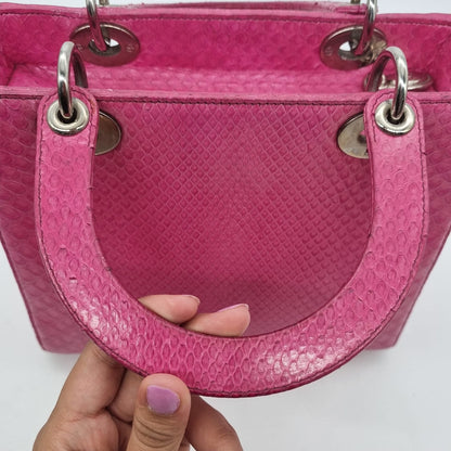 Dior Lady Dior Medium Snake Skin Pink SHW 2012 Size 24x9x19