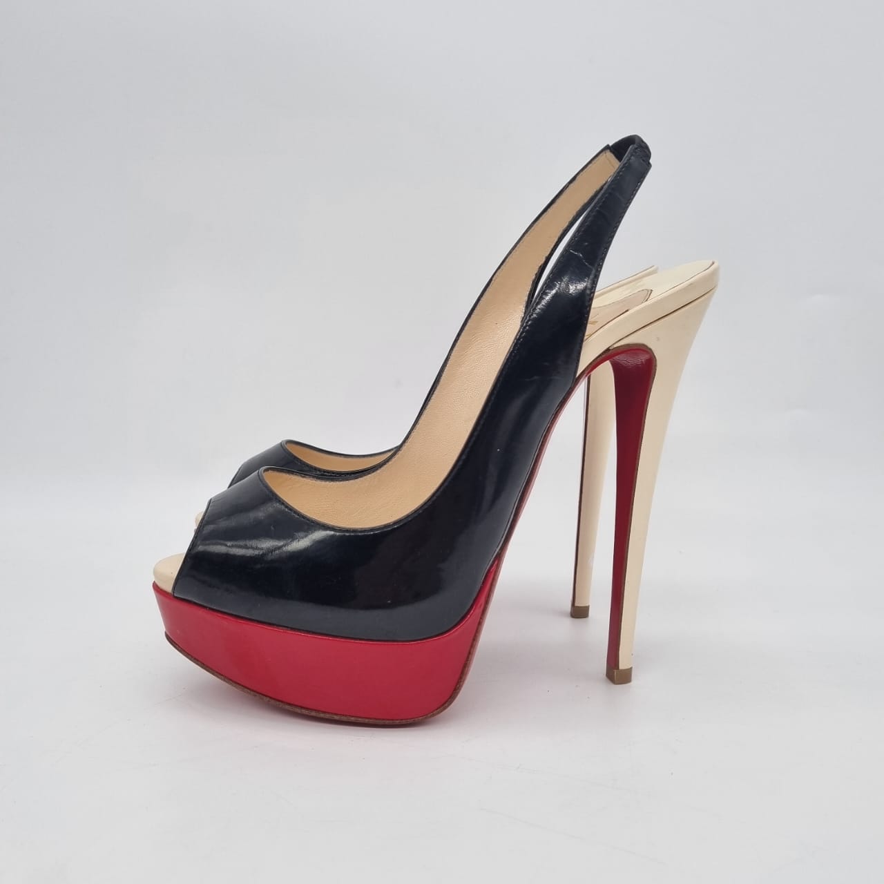 Christian Louboutin Lady Peep Sling 150 Patent Calf Black Red Size 36,5/23