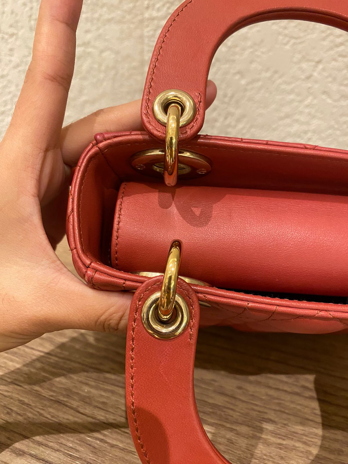 Dior Lady Dior Mini Lambskin Coral SHW 2019 Size 17x8x14