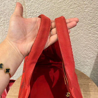 Prada Canapa Shopping Tote Canvas Red Size Size 35x23x22