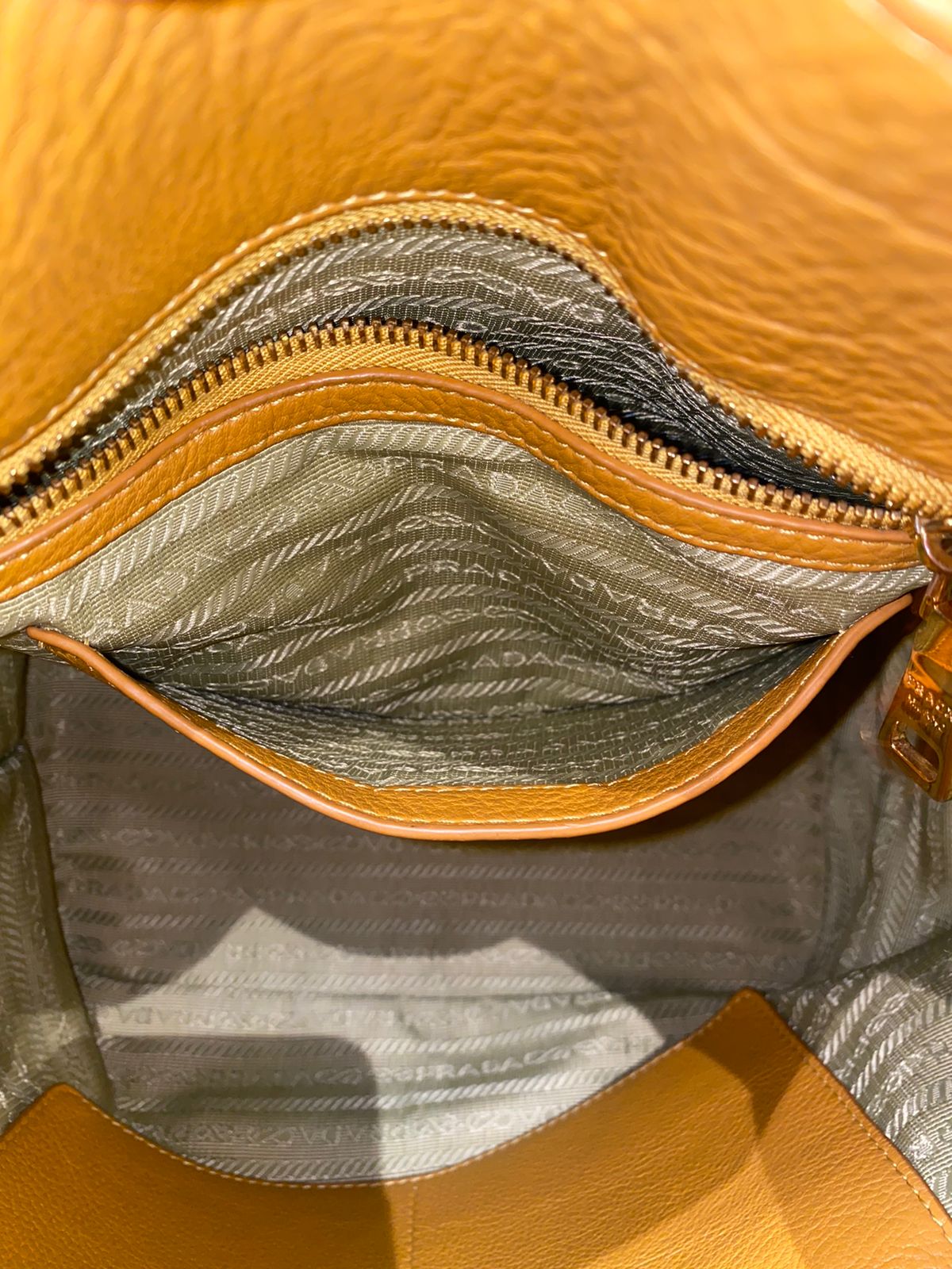 Prada Bucket Bag Leather Mustard Size 26x18x28