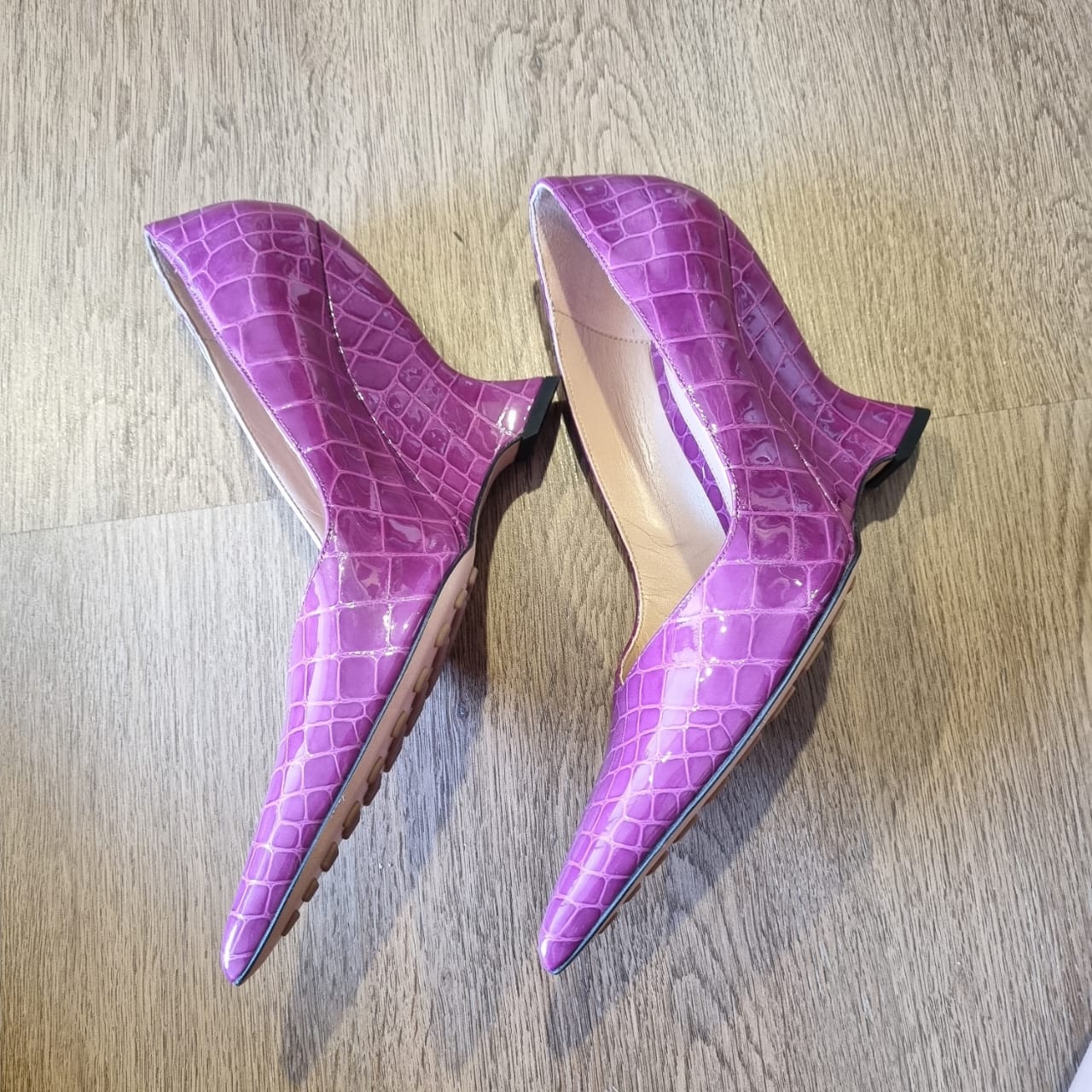 Bottega Veneta Embossed Wedges Croco Purple Size 40/28 Dari Ujung