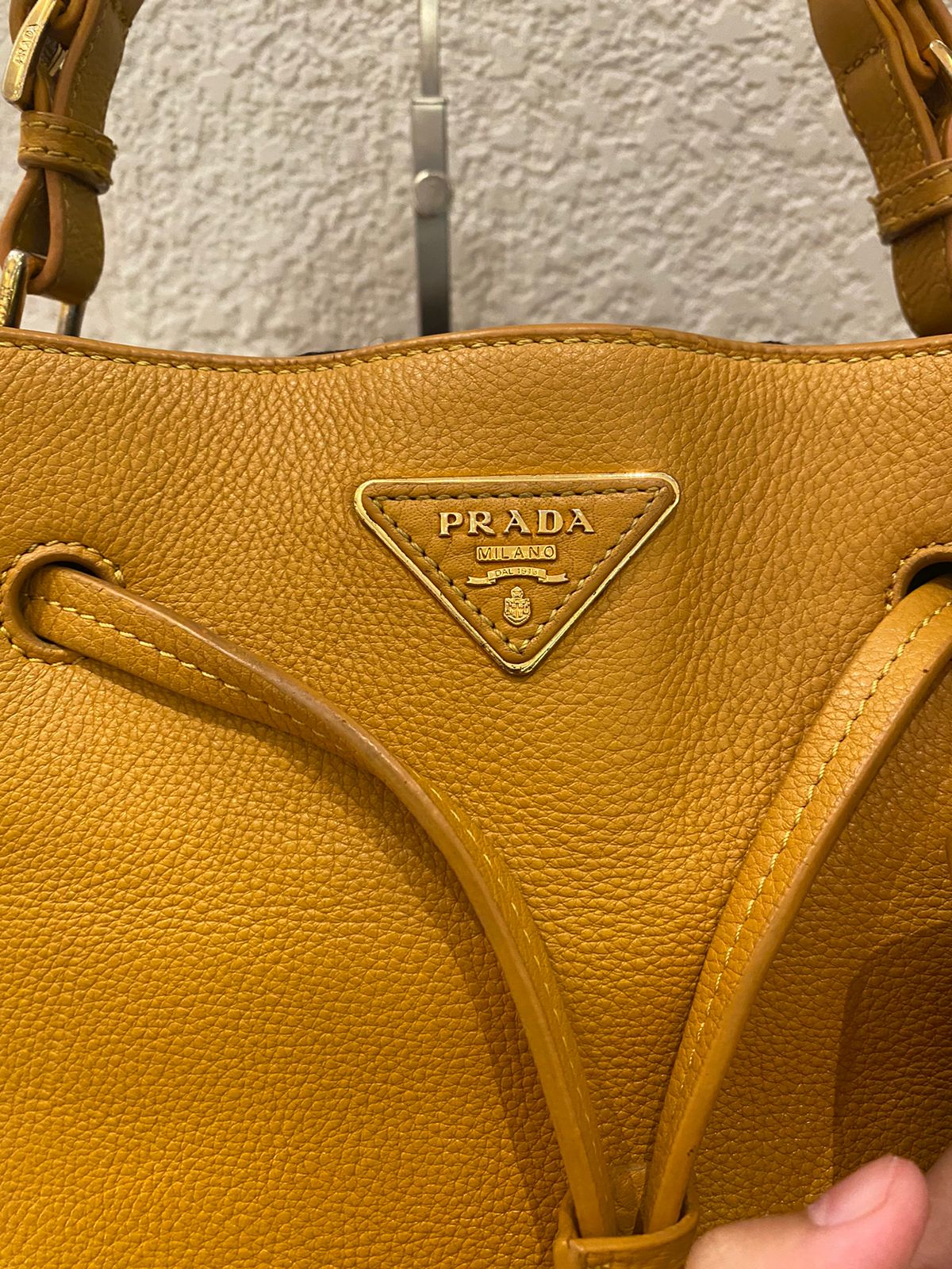 Prada Bucket Bag Leather Mustard Size 26x18x28