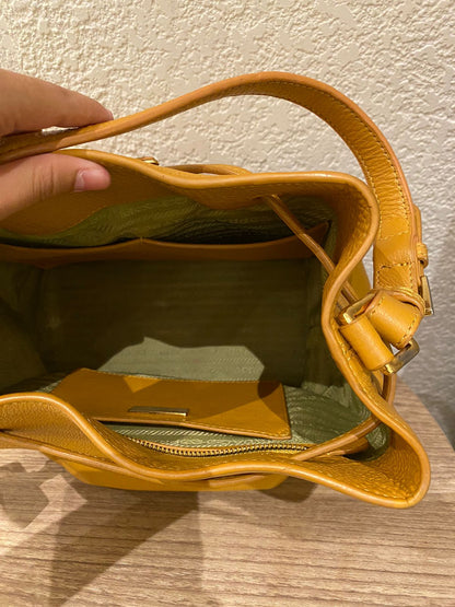 Prada Bucket Bag Leather Mustard Size 26x18x28