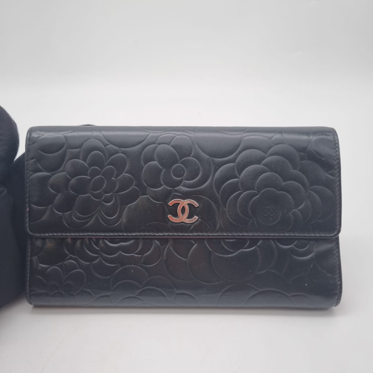 Chanel Camellia Long Wallet Black #14 Size 20x12