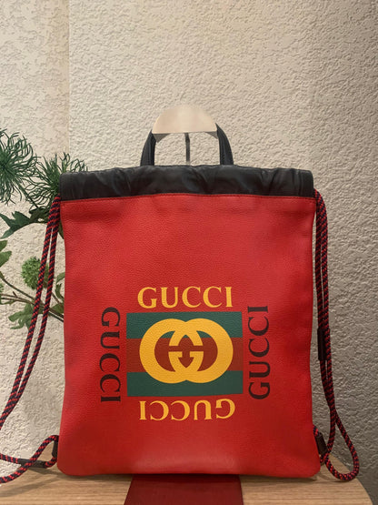 Gucci Backpack Leather Red Multicolor Size 30x35