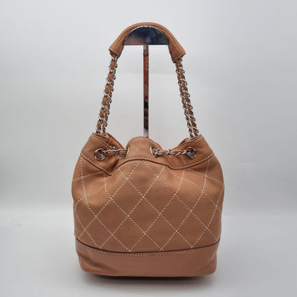 Chanel Surpique Drawstring Bag Brown #10 Size 22x13x23