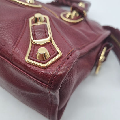 Balenciaga Mini City Metallic Edge GHW Burgundy #B 2017 Size 24x7x15