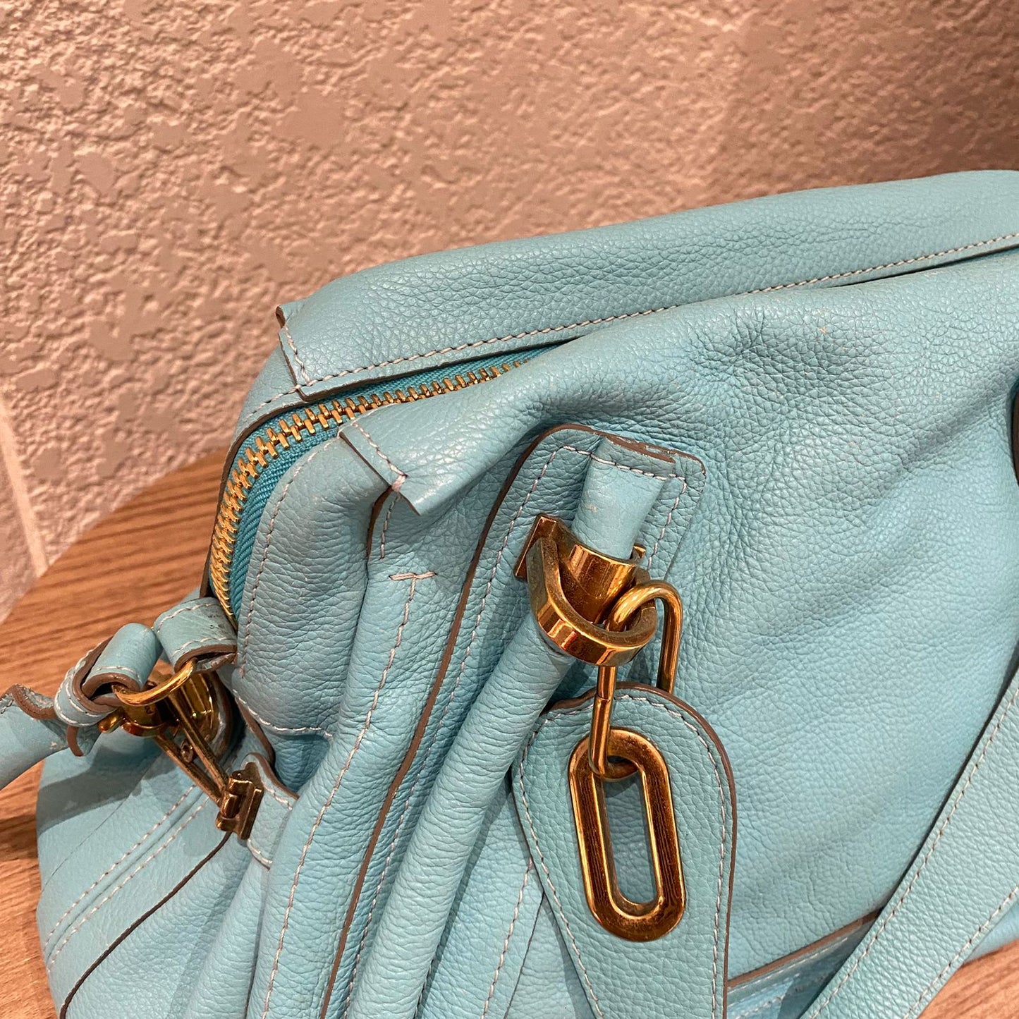 Chloe Paraty Leather Blue Sky Size 37x15x22