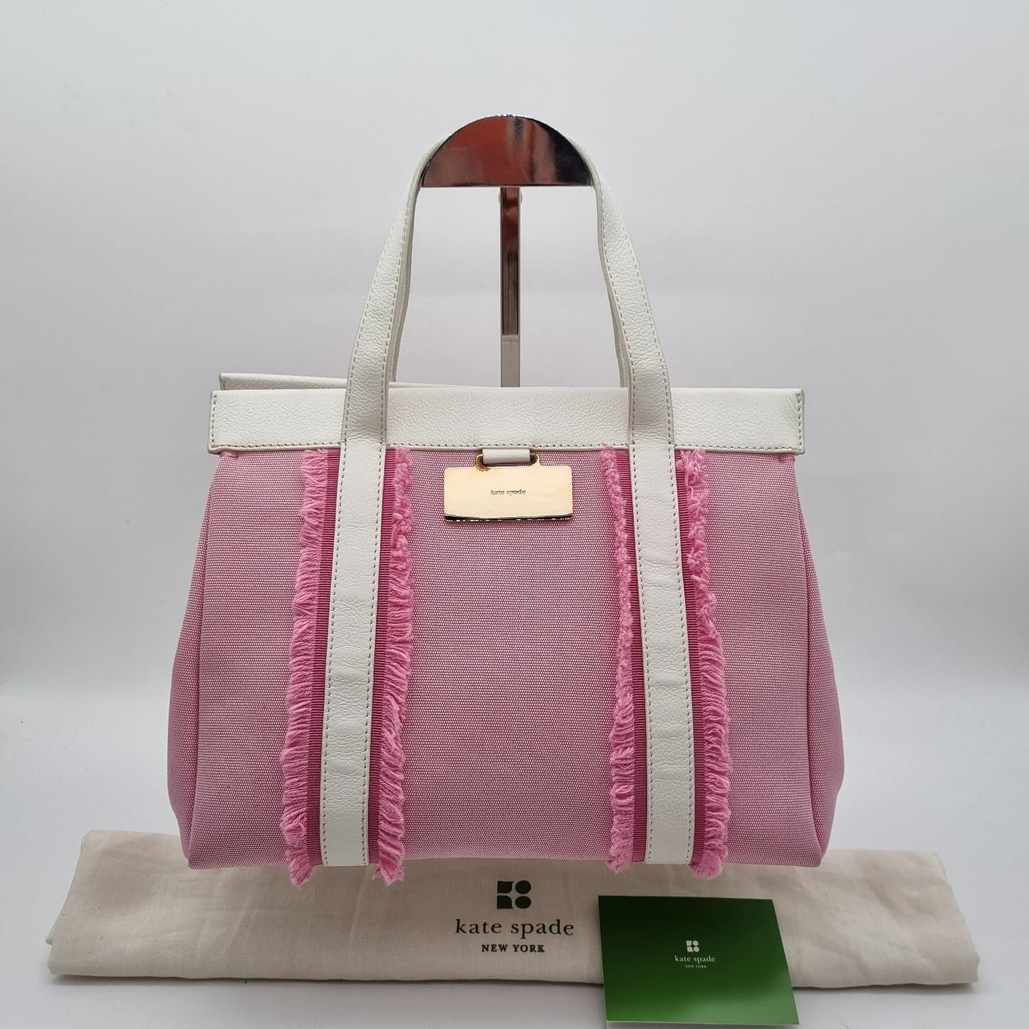 Kate Spade Pink White Canvas Handbag Size 30x16x23