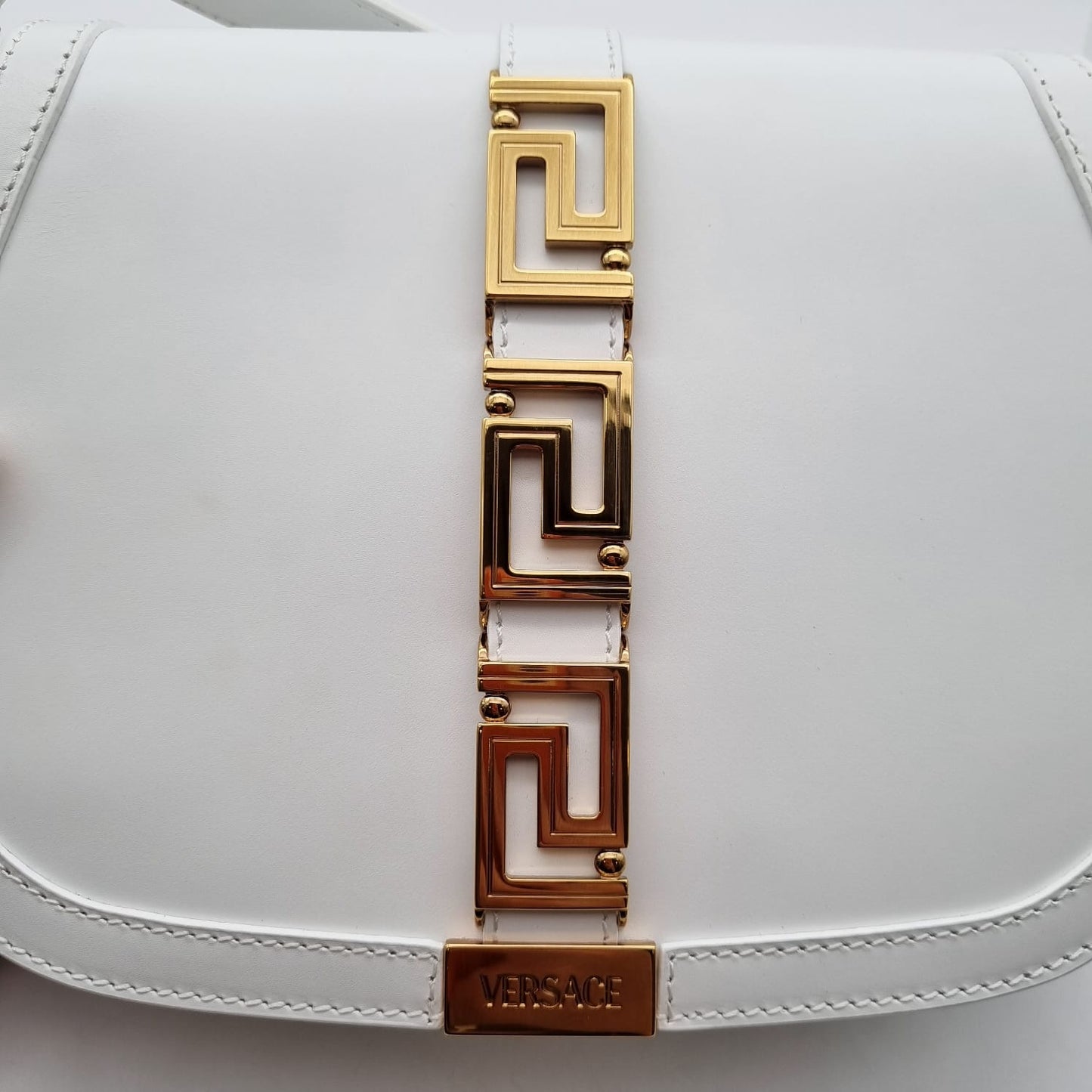 Versace Large Shoulder Calf Leather White Size 21x6x18