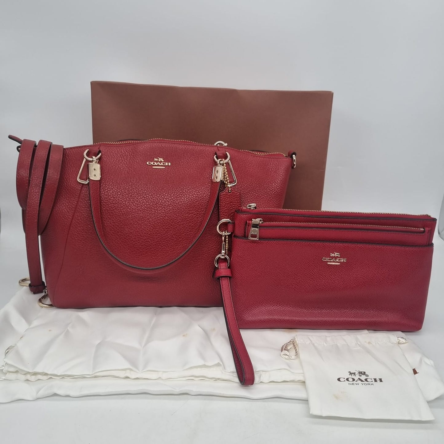 Coach Kelsey Pebble Leather Red 2in1 Size 27x8x20