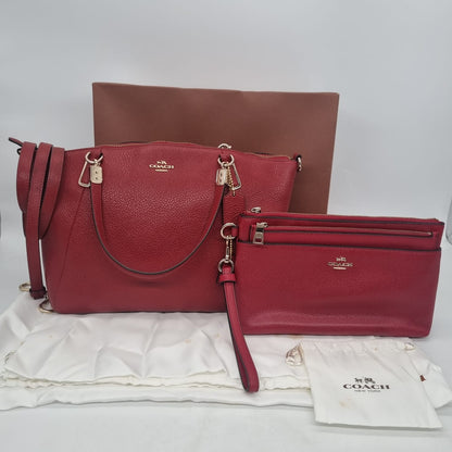 Coach Kelsey Pebble Leather Red 2in1 Size 27x8x20